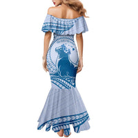 Personalised Hawaii Monk Seal Family Matching Mermaid Dress and Hawaiian Shirt Polynesian Tattoo With Tropical Flowers - Blue Pastel LT14 - Polynesian Pride