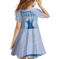 Personalised Hawaii Monk Seal Family Matching Off The Shoulder Long Sleeve Dress and Hawaiian Shirt Polynesian Tattoo With Tropical Flowers - Blue Pastel LT14 - Polynesian Pride