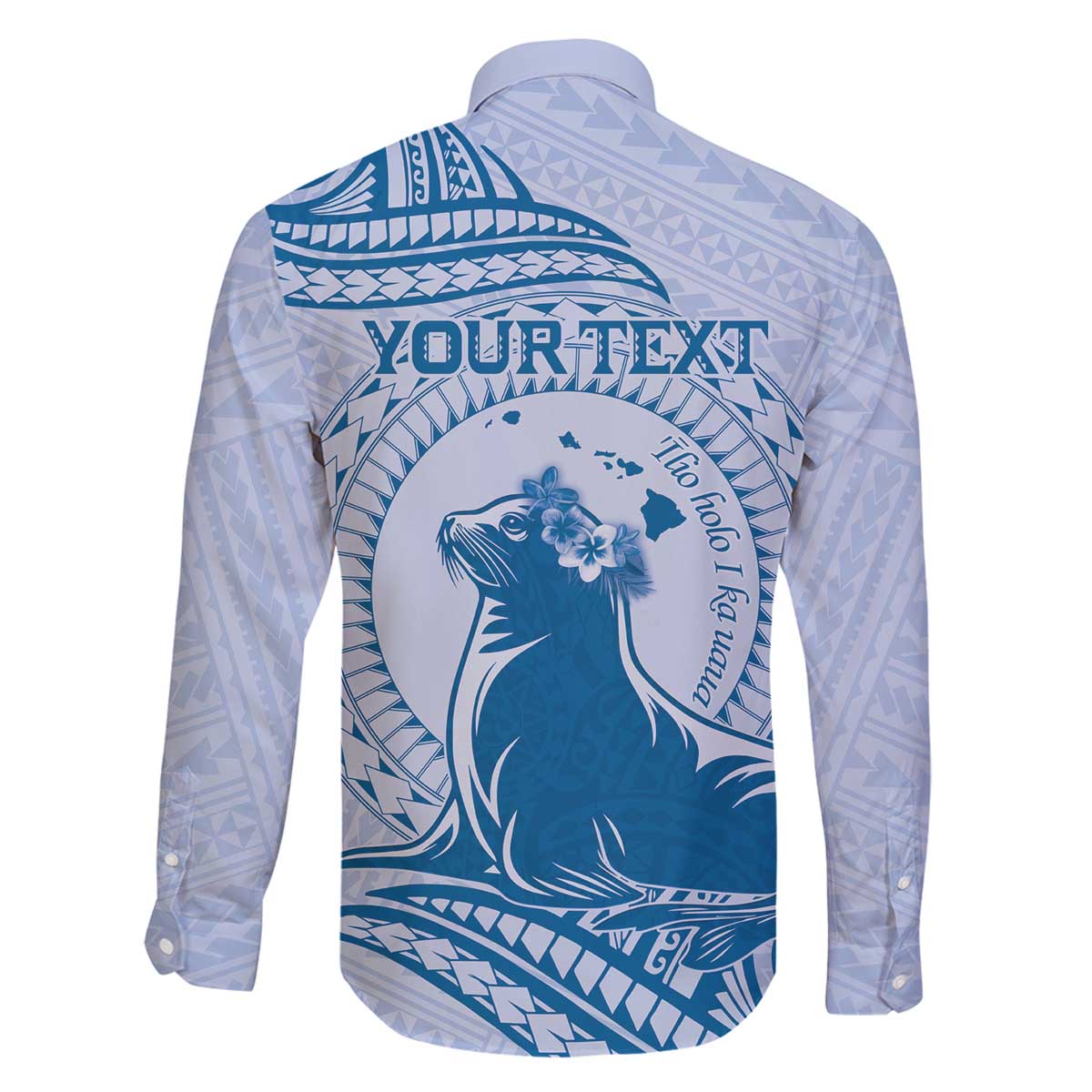 Personalised Hawaii Monk Seal Family Matching Off The Shoulder Long Sleeve Dress and Hawaiian Shirt Polynesian Tattoo With Tropical Flowers - Blue Pastel LT14 - Polynesian Pride