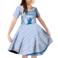Personalised Hawaii Monk Seal Family Matching Off Shoulder Short Dress and Hawaiian Shirt Polynesian Tattoo With Tropical Flowers - Blue Pastel LT14 Daughter's Dress Blue - Polynesian Pride