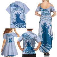 Personalised Hawaii Monk Seal Family Matching Summer Maxi Dress and Hawaiian Shirt Polynesian Tattoo With Tropical Flowers - Blue Pastel LT14 - Polynesian Pride