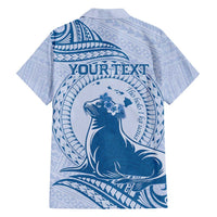 Personalised Hawaii Monk Seal Family Matching Summer Maxi Dress and Hawaiian Shirt Polynesian Tattoo With Tropical Flowers - Blue Pastel LT14 - Polynesian Pride