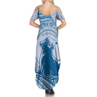 Personalised Hawaii Monk Seal Family Matching Summer Maxi Dress and Hawaiian Shirt Polynesian Tattoo With Tropical Flowers - Blue Pastel LT14 - Polynesian Pride