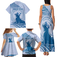 Personalised Hawaii Monk Seal Family Matching Tank Maxi Dress and Hawaiian Shirt Polynesian Tattoo With Tropical Flowers - Blue Pastel LT14 - Polynesian Pride
