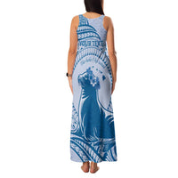 Personalised Hawaii Monk Seal Family Matching Tank Maxi Dress and Hawaiian Shirt Polynesian Tattoo With Tropical Flowers - Blue Pastel LT14 - Polynesian Pride