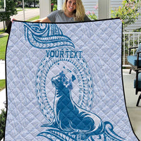 Personalised Hawaii Monk Seal Quilt Polynesian Tattoo With Tropical Flowers - Blue Pastel LT14 Blue - Polynesian Pride