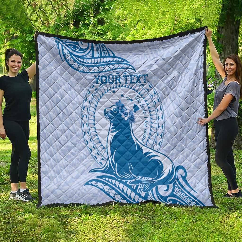 Personalised Hawaii Monk Seal Quilt Polynesian Tattoo With Tropical Flowers - Blue Pastel LT14 - Polynesian Pride