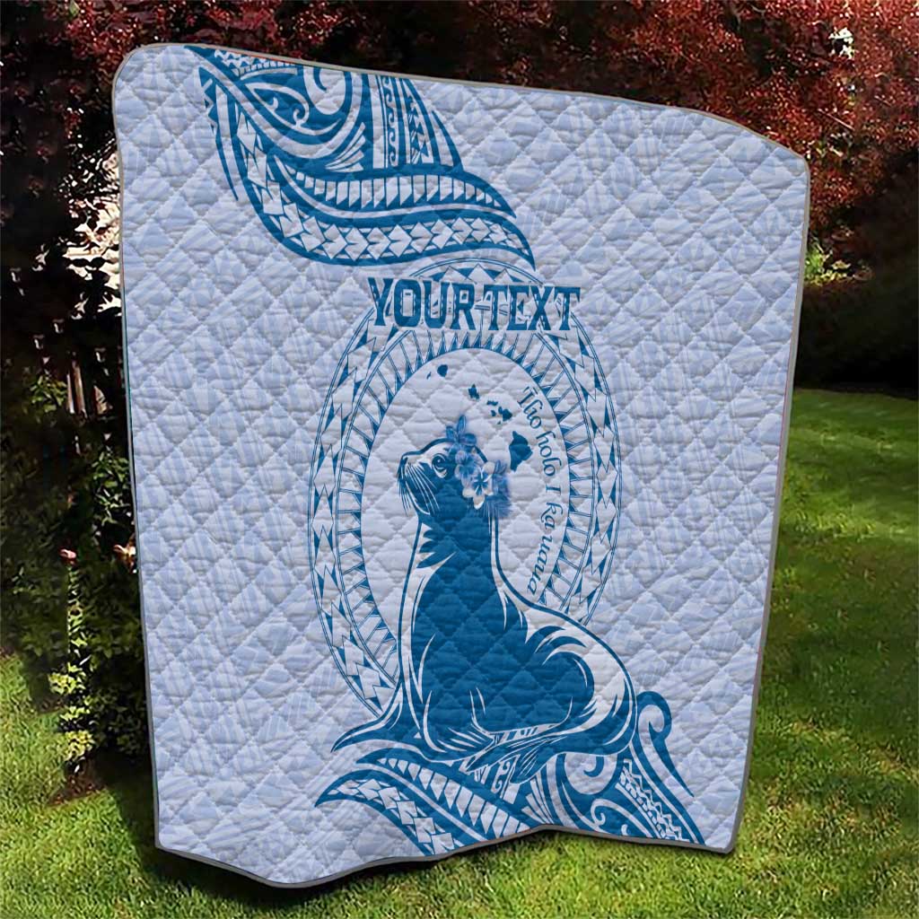 Personalised Hawaii Monk Seal Quilt Polynesian Tattoo With Tropical Flowers - Blue Pastel LT14 - Polynesian Pride