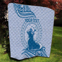 Personalised Hawaii Monk Seal Quilt Polynesian Tattoo With Tropical Flowers - Blue Pastel LT14 - Polynesian Pride