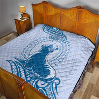 Personalised Hawaii Monk Seal Quilt Polynesian Tattoo With Tropical Flowers - Blue Pastel LT14 - Polynesian Pride
