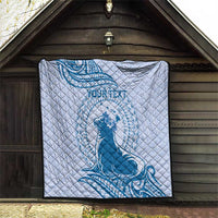 Personalised Hawaii Monk Seal Quilt Polynesian Tattoo With Tropical Flowers - Blue Pastel LT14 - Polynesian Pride