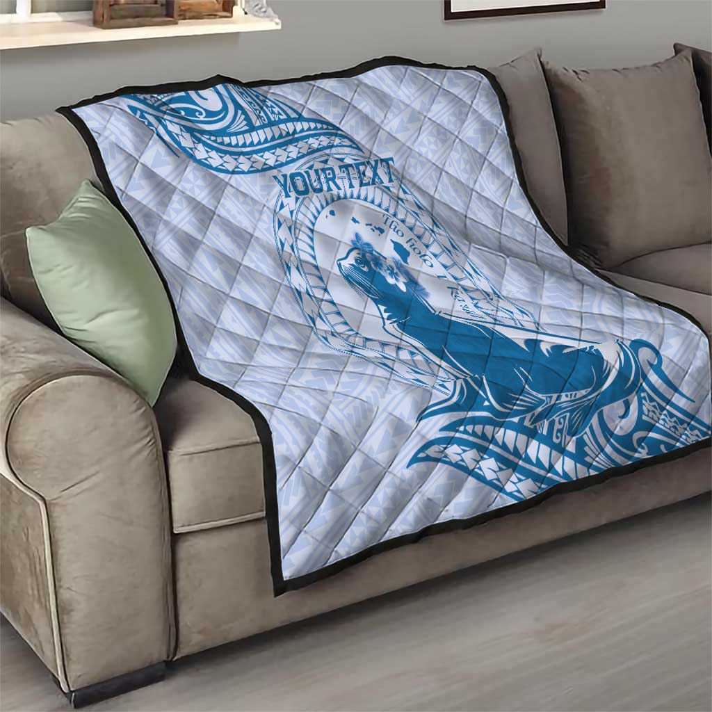 Personalised Hawaii Monk Seal Quilt Polynesian Tattoo With Tropical Flowers - Blue Pastel LT14 - Polynesian Pride