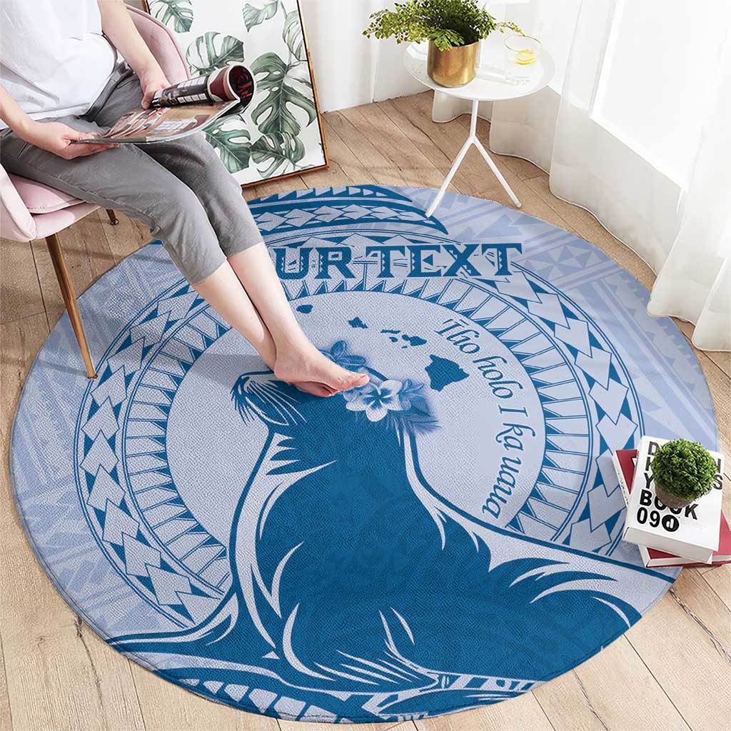 Personalised Hawaii Monk Seal Round Carpet Polynesian Tattoo With Tropical Flowers - Blue Pastel LT14 - Polynesian Pride