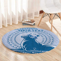 Personalised Hawaii Monk Seal Round Carpet Polynesian Tattoo With Tropical Flowers - Blue Pastel LT14 - Polynesian Pride