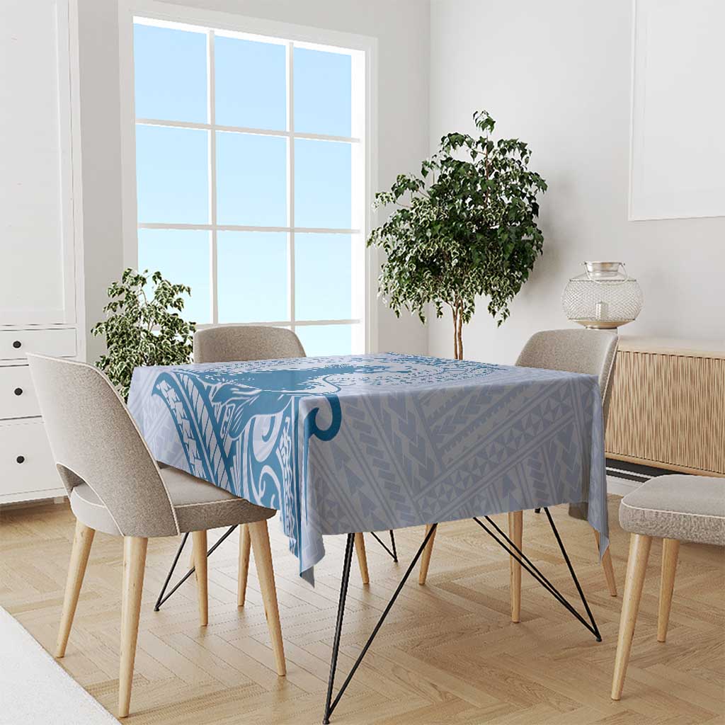 Personalised Hawaii Monk Seal Tablecloth Polynesian Tattoo With Tropical Flowers - Blue Pastel