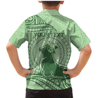 Personalised Hawaii Monk Seal Family Matching Mermaid Dress and Hawaiian Shirt Polynesian Tattoo With Tropical Flowers - Green Pastel LT14 - Polynesian Pride