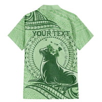 Personalised Hawaii Monk Seal Family Matching Mermaid Dress and Hawaiian Shirt Polynesian Tattoo With Tropical Flowers - Green Pastel LT14 - Polynesian Pride