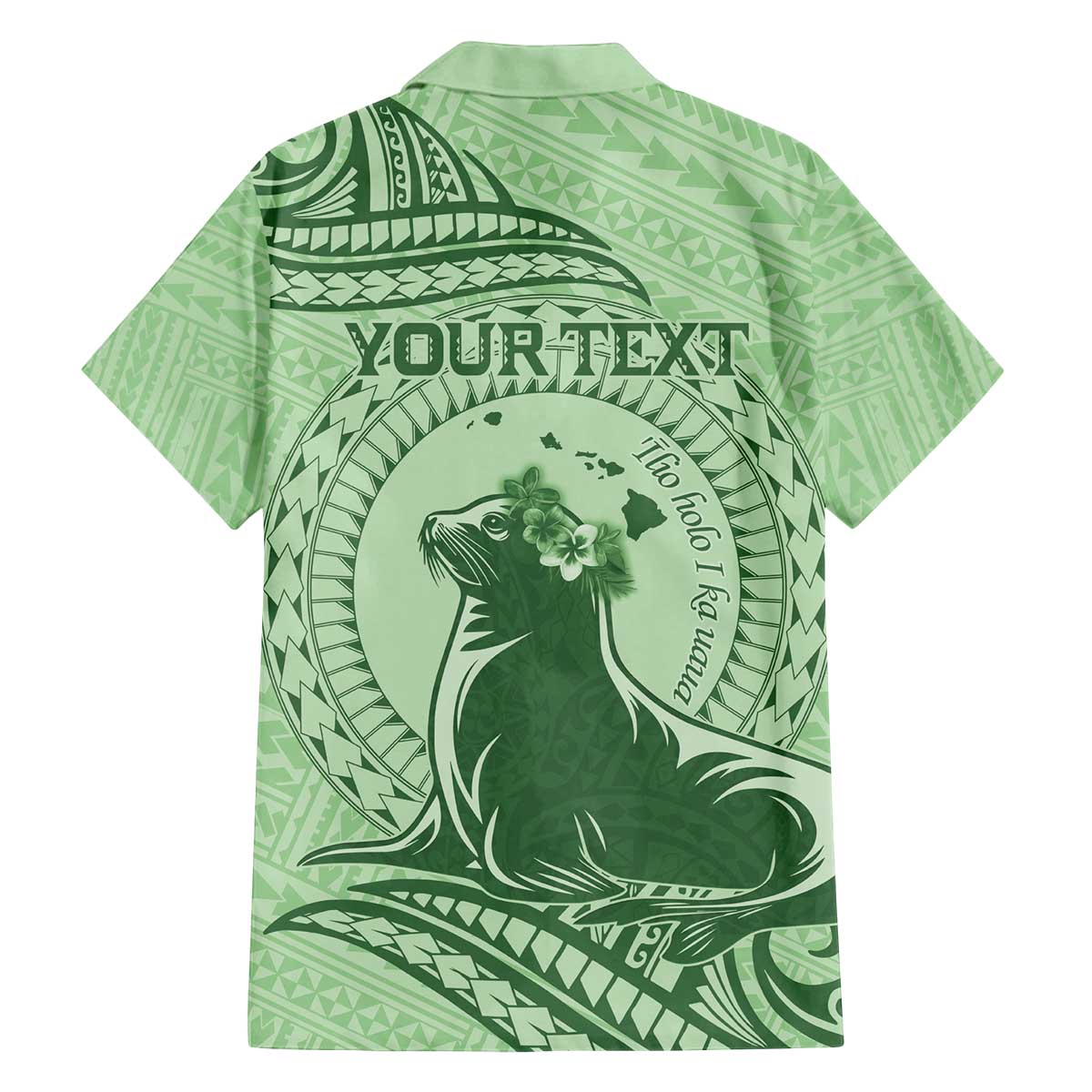 Personalised Hawaii Monk Seal Family Matching Off Shoulder Short Dress and Hawaiian Shirt Polynesian Tattoo With Tropical Flowers - Green Pastel LT14 - Polynesian Pride