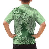 Personalised Hawaii Monk Seal Family Matching Puletasi and Hawaiian Shirt Polynesian Tattoo With Tropical Flowers - Green Pastel LT14 - Polynesian Pride