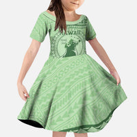 Personalised Hawaii Monk Seal Family Matching Puletasi and Hawaiian Shirt Polynesian Tattoo With Tropical Flowers - Green Pastel LT14 Daughter's Dress Green - Polynesian Pride