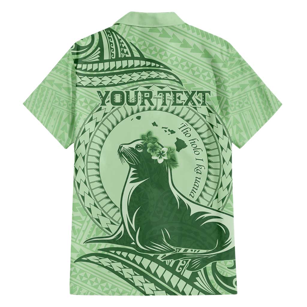 Personalised Hawaii Monk Seal Family Matching Short Sleeve Bodycon Dress and Hawaiian Shirt Polynesian Tattoo With Tropical Flowers - Green Pastel LT14 - Polynesian Pride
