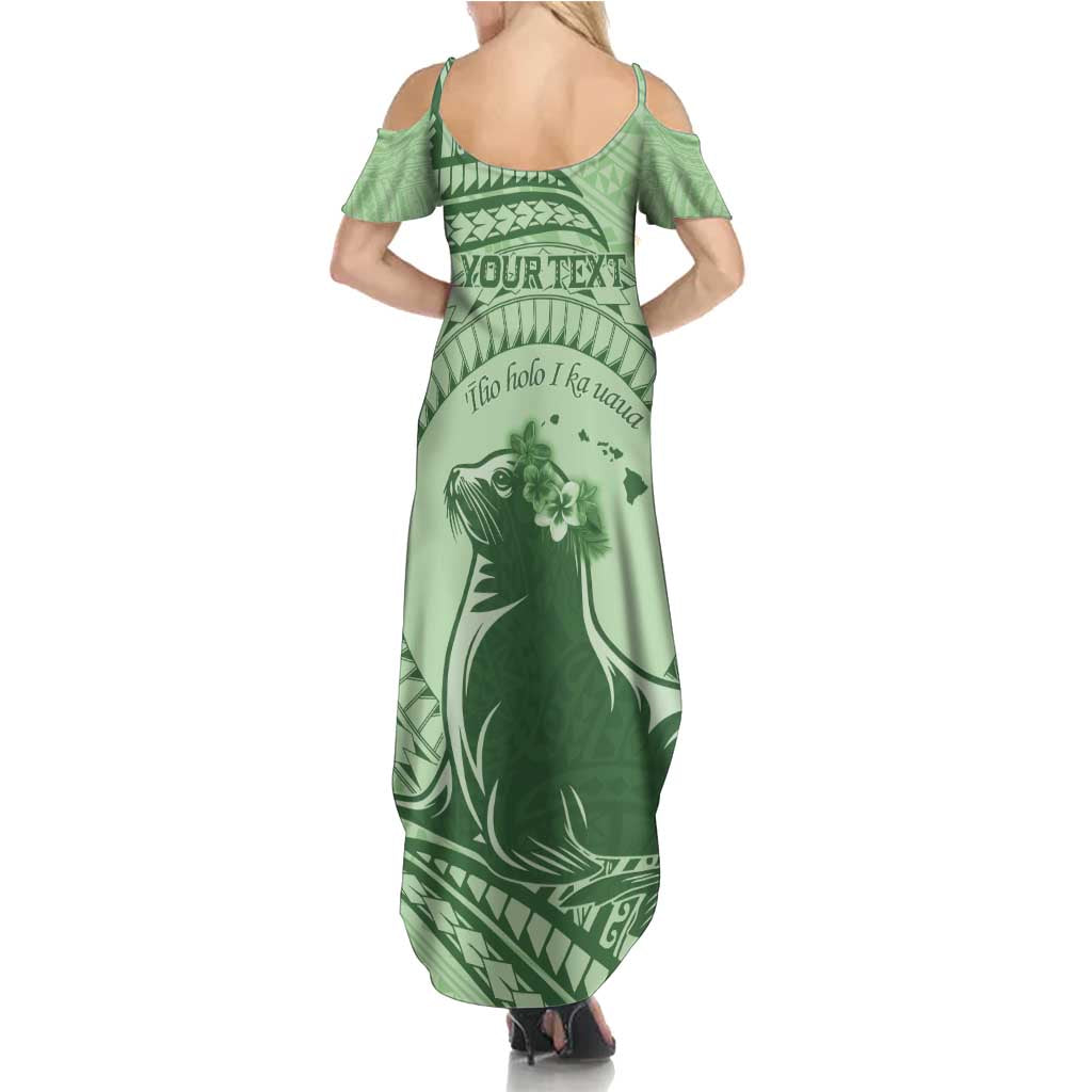 Personalised Hawaii Monk Seal Family Matching Summer Maxi Dress and Hawaiian Shirt Polynesian Tattoo With Tropical Flowers - Green Pastel LT14 - Polynesian Pride