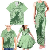 Personalised Hawaii Monk Seal Family Matching Tank Maxi Dress and Hawaiian Shirt Polynesian Tattoo With Tropical Flowers - Green Pastel LT14 - Polynesian Pride