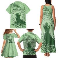 Personalised Hawaii Monk Seal Family Matching Tank Maxi Dress and Hawaiian Shirt Polynesian Tattoo With Tropical Flowers - Green Pastel LT14 - Polynesian Pride