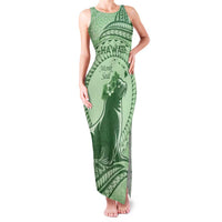 Personalised Hawaii Monk Seal Family Matching Tank Maxi Dress and Hawaiian Shirt Polynesian Tattoo With Tropical Flowers - Green Pastel LT14 Mom's Dress Green - Polynesian Pride