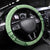 Hawaii Monk Seal Steering Wheel Cover Polynesian Tattoo With Tropical Flowers - Green Pastel
