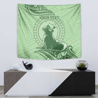 Personalised Hawaii Monk Seal Tapestry Polynesian Tattoo With Tropical Flowers - Green Pastel
