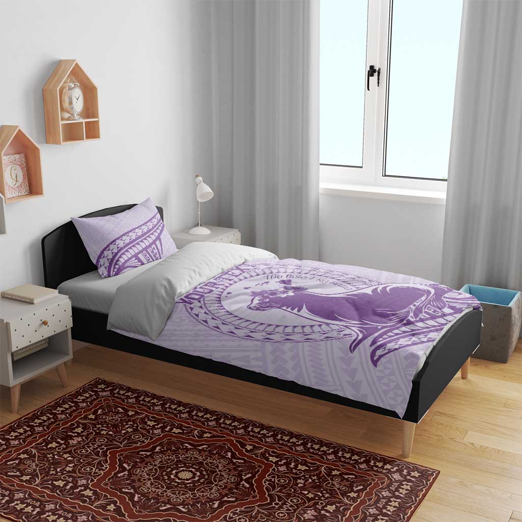 Personalised Hawaii Monk Seal Bedding Set Polynesian Tattoo With Tropical Flowers - Purple Pastel