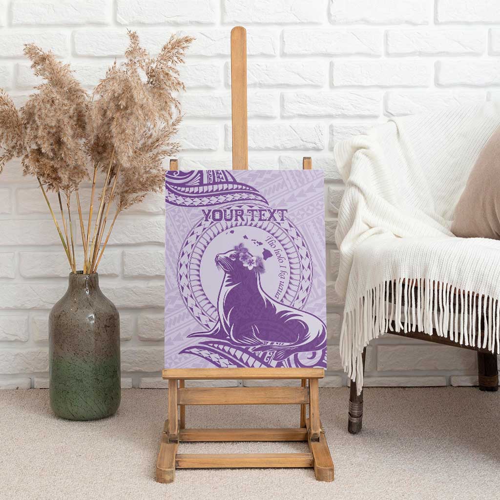 Personalised Hawaii Monk Seal Canvas Wall Art Polynesian Tattoo With Tropical Flowers - Purple Pastel