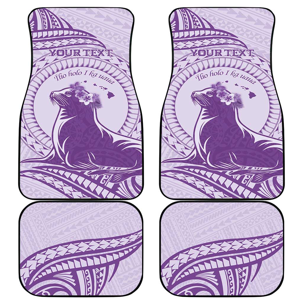 Personalised Hawaii Monk Seal Car Mats Polynesian Tattoo With Tropical Flowers - Purple Pastel LT14 - Polynesian Pride