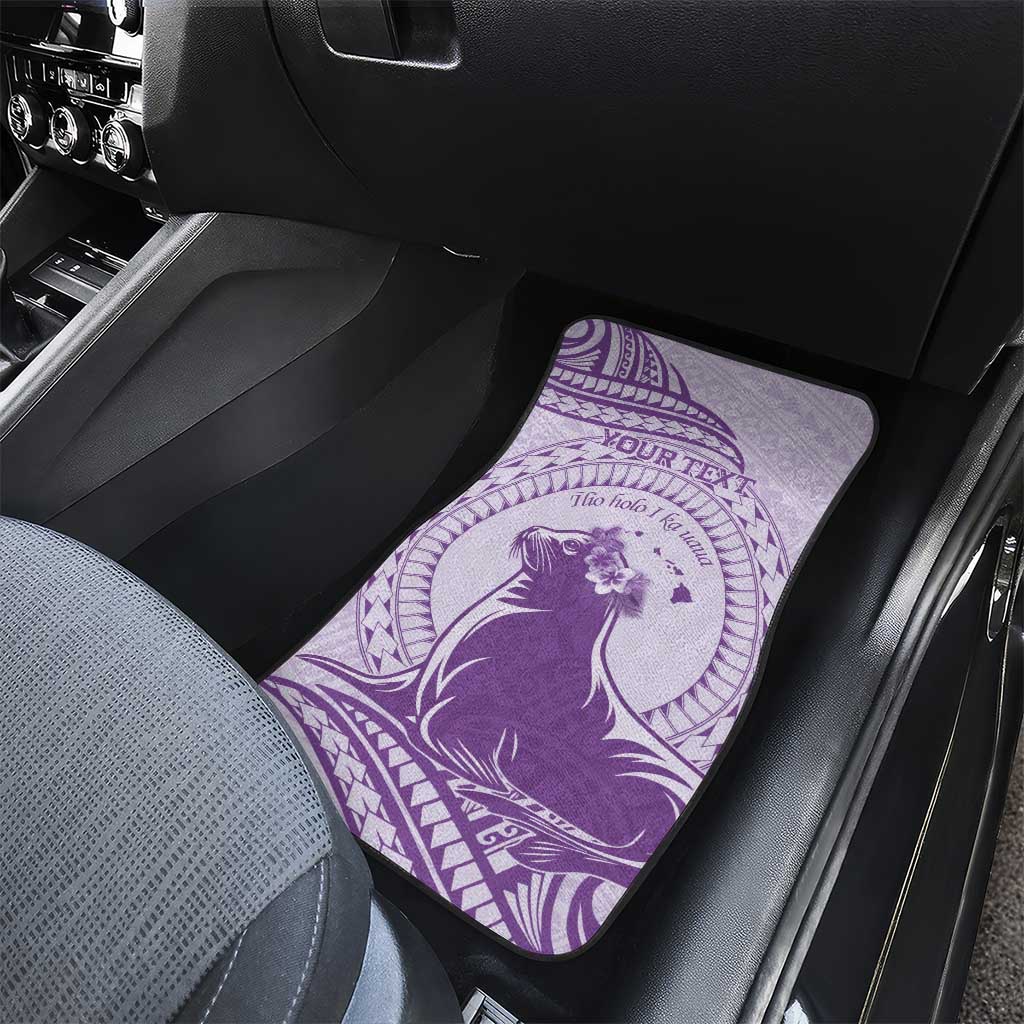 Personalised Hawaii Monk Seal Car Mats Polynesian Tattoo With Tropical Flowers - Purple Pastel LT14 - Polynesian Pride