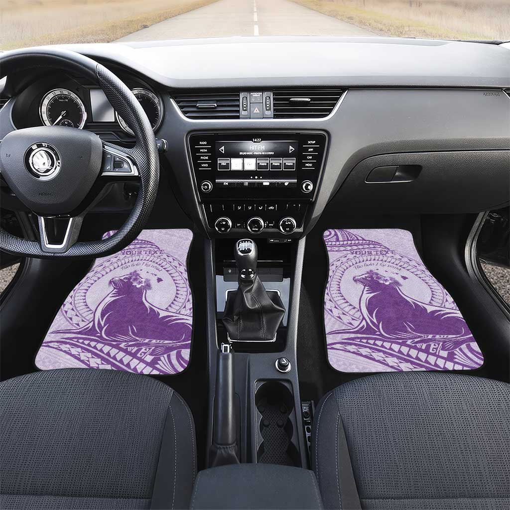 Personalised Hawaii Monk Seal Car Mats Polynesian Tattoo With Tropical Flowers - Purple Pastel LT14 Set 2pcs - Front Purple - Polynesian Pride