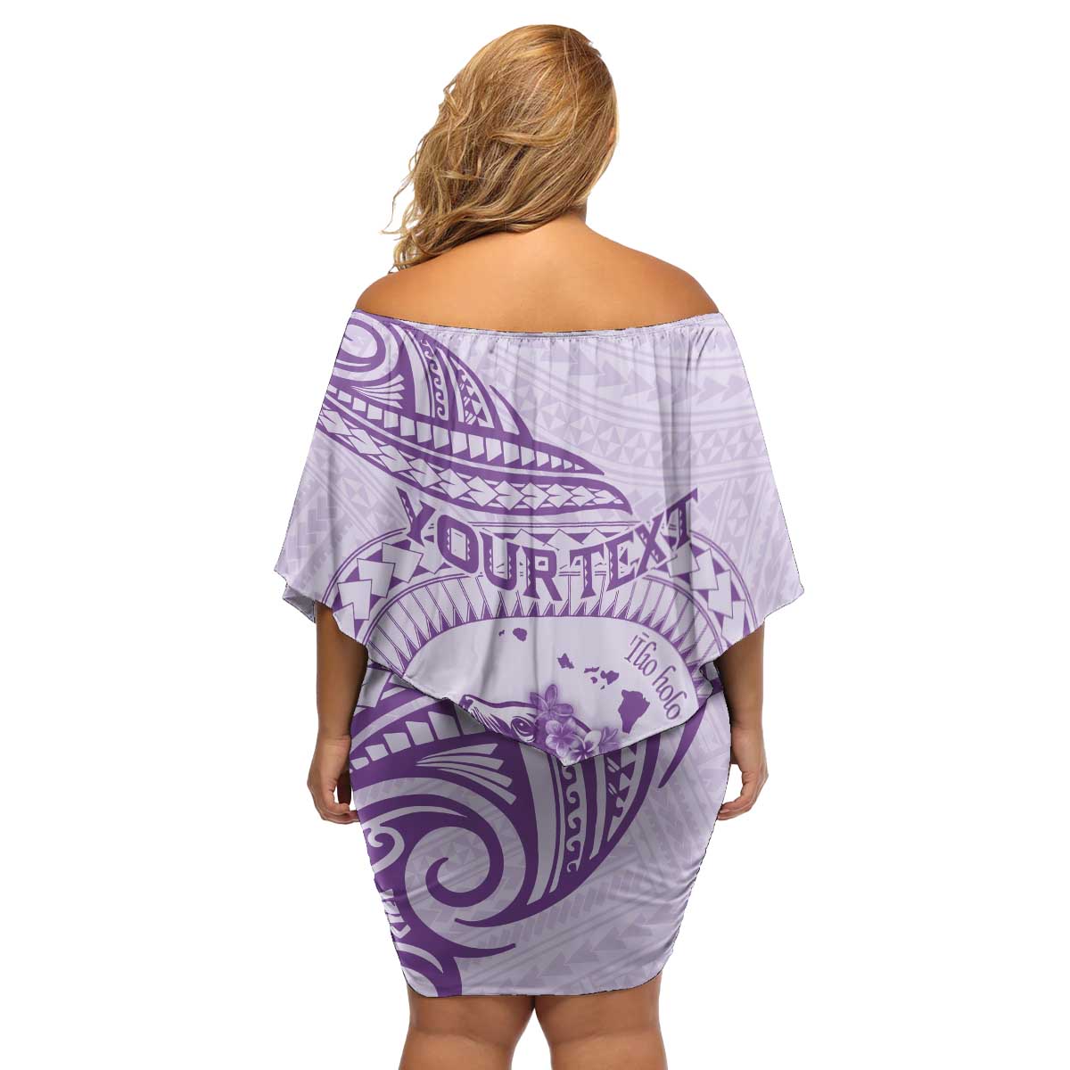 Personalised Hawaii Monk Seal Family Matching Off Shoulder Short Dress and Hawaiian Shirt Polynesian Tattoo With Tropical Flowers - Purple Pastel LT14 - Polynesian Pride