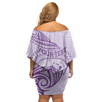 Personalised Hawaii Monk Seal Family Matching Off Shoulder Short Dress and Hawaiian Shirt Polynesian Tattoo With Tropical Flowers - Purple Pastel LT14 - Polynesian Pride