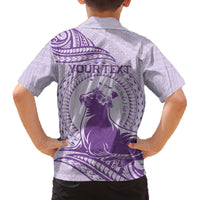 Personalised Hawaii Monk Seal Family Matching Puletasi and Hawaiian Shirt Polynesian Tattoo With Tropical Flowers - Purple Pastel LT14 - Polynesian Pride