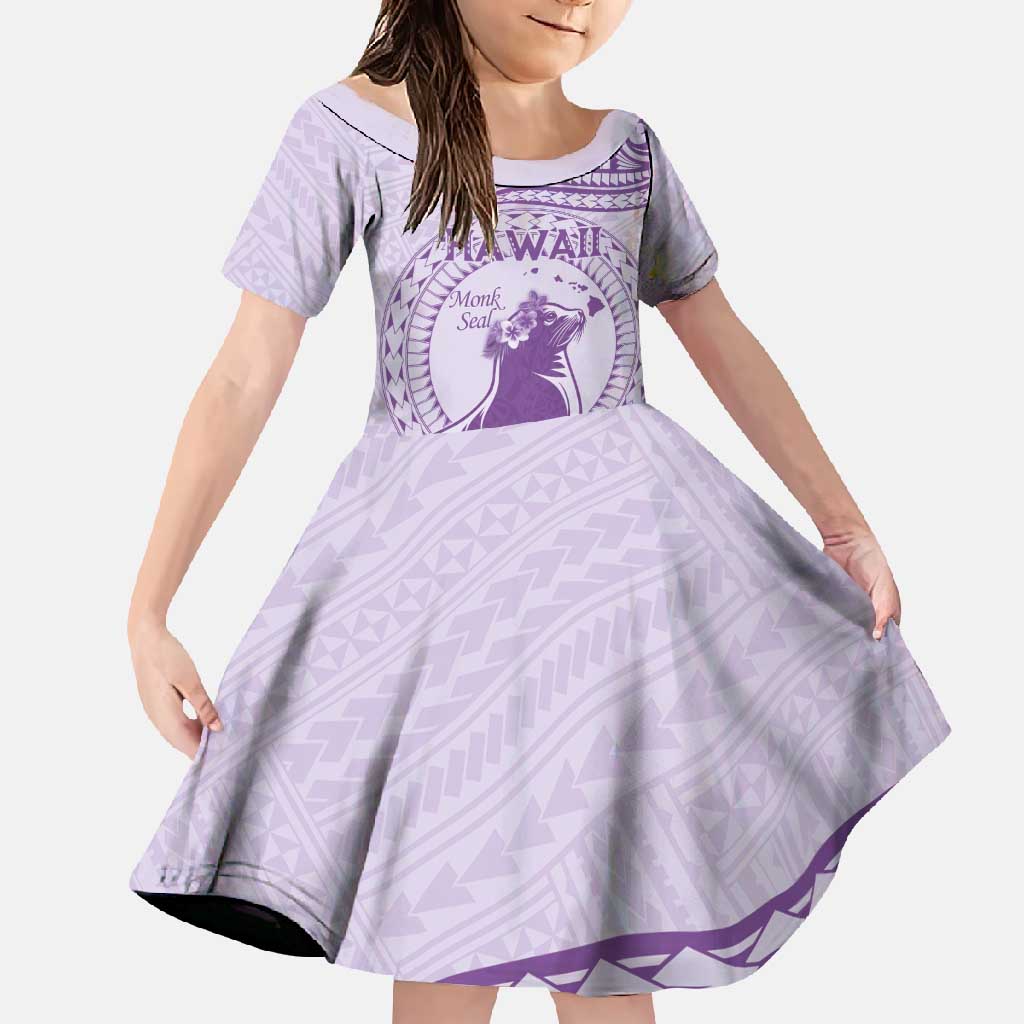 Personalised Hawaii Monk Seal Family Matching Tank Maxi Dress and Hawaiian Shirt Polynesian Tattoo With Tropical Flowers - Purple Pastel LT14 Daughter's Dress Purple - Polynesian Pride