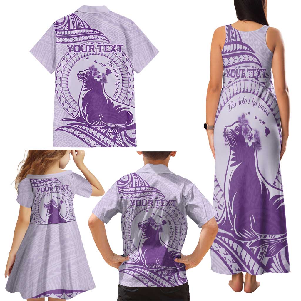 Personalised Hawaii Monk Seal Family Matching Tank Maxi Dress and Hawaiian Shirt Polynesian Tattoo With Tropical Flowers - Purple Pastel LT14 - Polynesian Pride