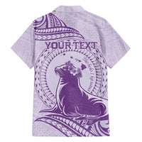 Personalised Hawaii Monk Seal Family Matching Tank Maxi Dress and Hawaiian Shirt Polynesian Tattoo With Tropical Flowers - Purple Pastel LT14 - Polynesian Pride