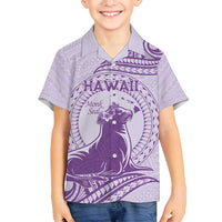 Personalised Hawaii Monk Seal Family Matching Tank Maxi Dress and Hawaiian Shirt Polynesian Tattoo With Tropical Flowers - Purple Pastel LT14 Son's Shirt Purple - Polynesian Pride