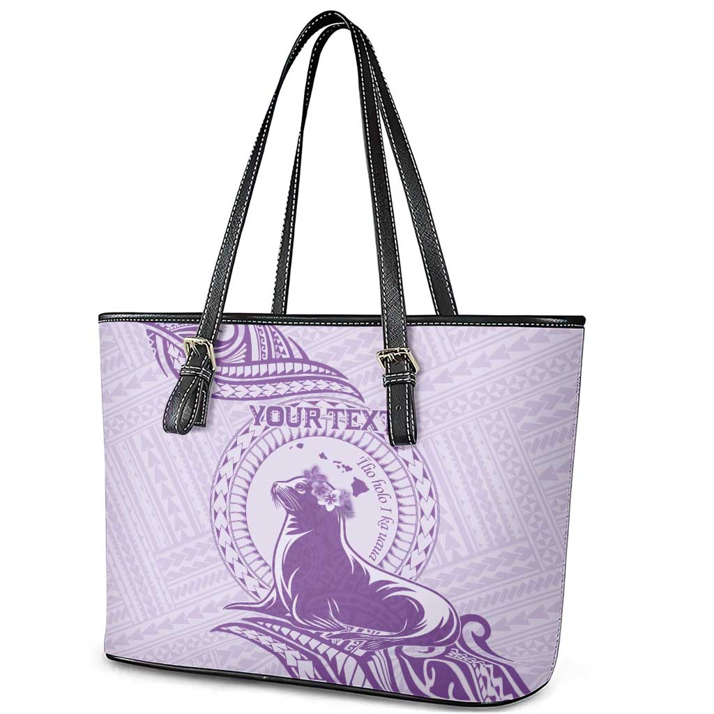 Personalised Hawaii Monk Seal Leather Tote Bag Polynesian Tattoo With Tropical Flowers - Purple Pastel