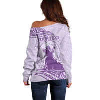 Personalised Hawaii Monk Seal Off Shoulder Sweater Polynesian Tattoo With Tropical Flowers - Purple Pastel LT14 - Polynesian Pride