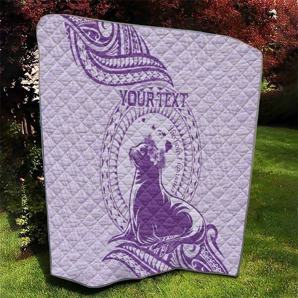 Personalised Hawaii Monk Seal Quilt Polynesian Tattoo With Tropical Flowers - Purple Pastel