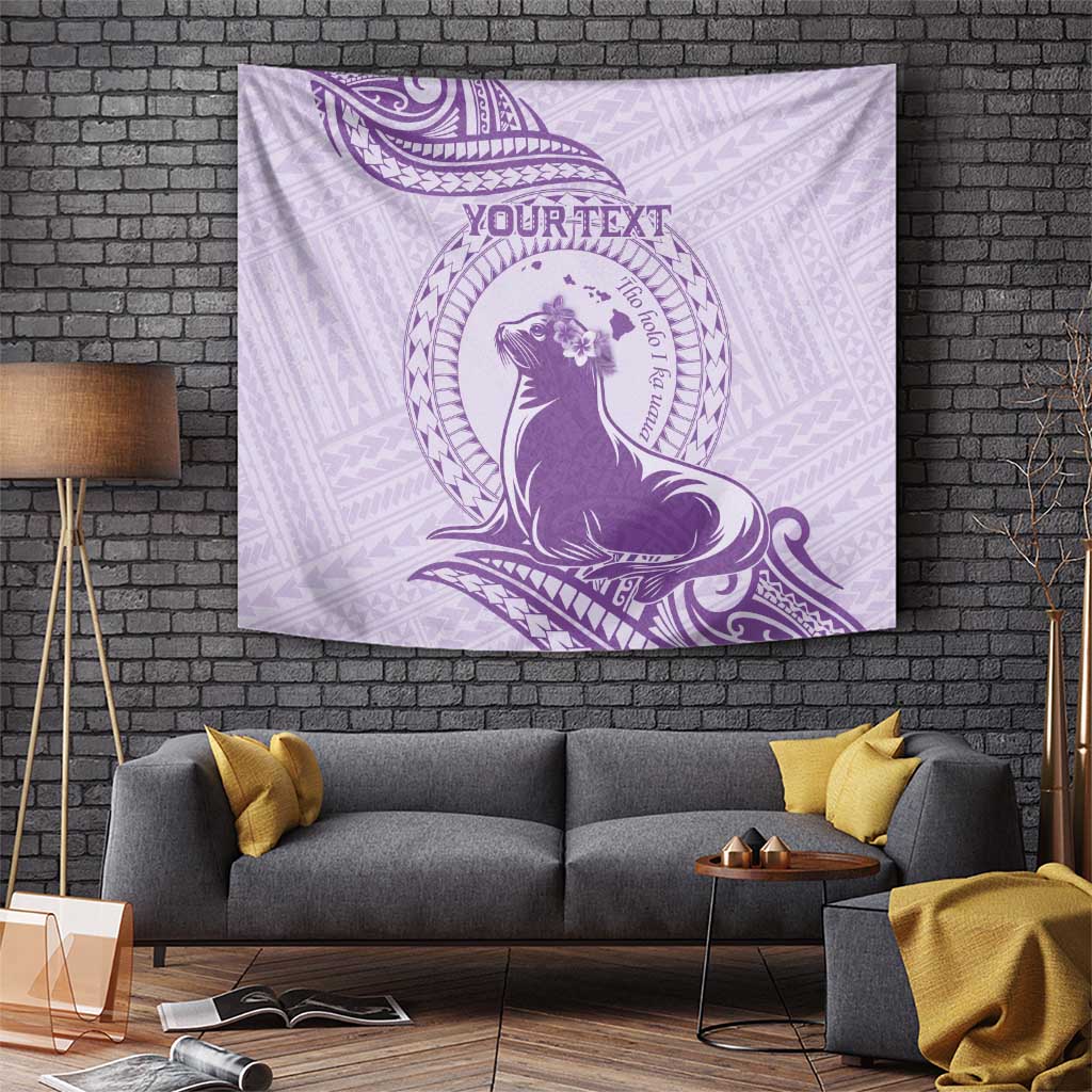 Personalised Hawaii Monk Seal Tapestry Polynesian Tattoo With Tropical Flowers - Purple Pastel