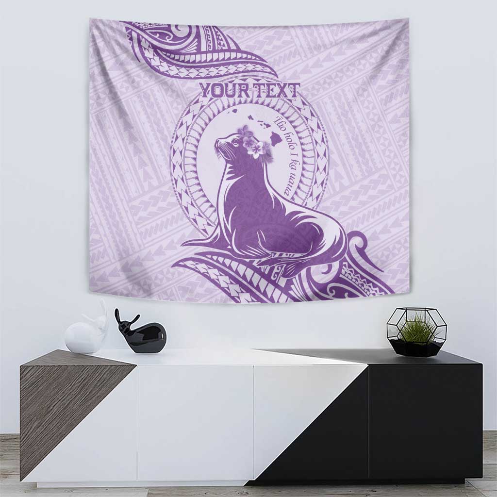 Personalised Hawaii Monk Seal Tapestry Polynesian Tattoo With Tropical Flowers - Purple Pastel