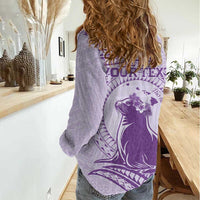 Personalised Hawaii Monk Seal Women Casual Shirt Polynesian Tattoo With Tropical Flowers - Purple Pastel