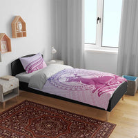 Personalised Hawaii Monk Seal Bedding Set Polynesian Tattoo With Tropical Flowers - Purple Gradient